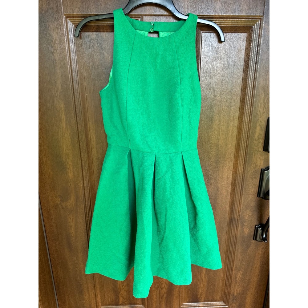 Zara Basic Women's Green Garden Party A-Line Mini Dress Pleated Skirt SZ XS
